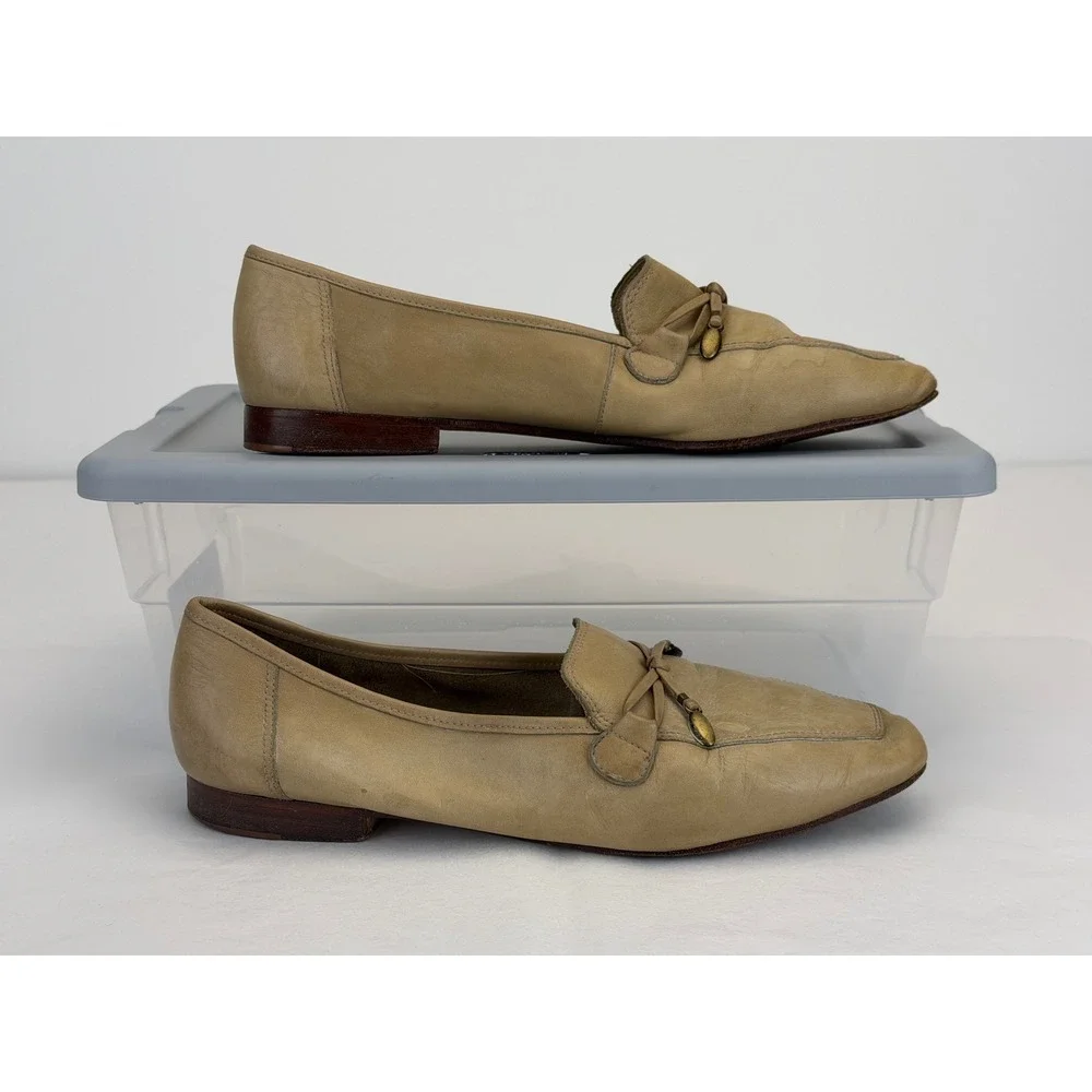 Enzo Angiolini Loafers Womens 9M Tan Leather Square Toe Vintage 90s Flats